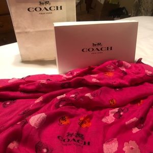 Coach large wrap/ scarf in pink dahlia floral color. Matches zip flower tote!